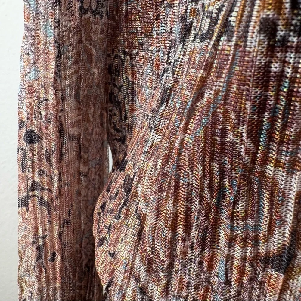 JOIE Semi Sheer Sheer Metallic Long-Sleeve Blouse Smocked Waist Ruffle Neck S - Picture 11 of 15